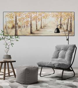 Acrylbild handgemalt Herbstallee Braun - Grau - Massivholz - Textil - 150 x 50 x 4 cm
