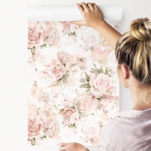 TAPETE Blumen Rosen Blätter Pflanzen Grün - Weiß - Papier - 53 x 1000 x 1000 cm