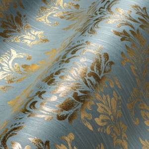 Glamouröse Ornamenttapete aus Textil Blau - Gold - Grün