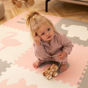 XXL Puzzlematte für Babys - Afrika Cremeweiß - Grau - Pink