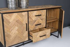 Sideboard Teaked Schwarz - Massivholz - 145 x 85 x 45 cm