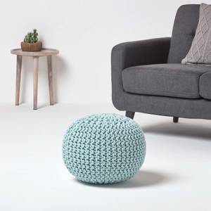 Runder Strickpouf 100% Baumwolle Pastellblau