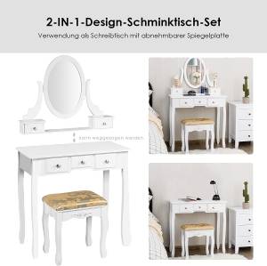 Schminktisch Set Frisiertisch Weiß - Holzwerkstoff - 40 x 136 x 80 cm