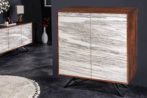 Highboard MOUNTAIN SOUL Braun - Weiß - Massivholz - Stein - 100 x 120 x 38 cm