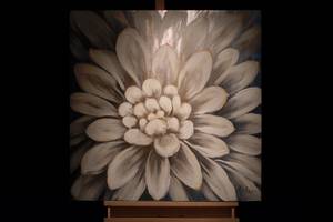 Acrylbild handgemalt Alabaster Dahlia Beige - Massivholz - Textil - 80 x 80 x 4 cm