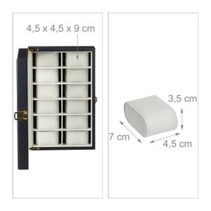 Uhrenbox mit 12 Fächern Schwarz - Weiß - Holzwerkstoff - Glas - Textil - 31 x 8 x 20 cm