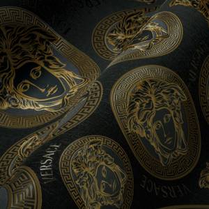 Tapete Versace Medusa-Kopf Gold Schwarz Schwarz - Gold