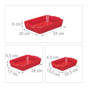 3er Auflaufform Set Rot - Keramik - 33 x 6 x 20 cm