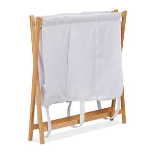 Panier à linge pliable 3 compartiments Marron - Blanc - Bambou - Textile - 74 x 71 x 42 cm