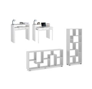 Set Bureau extens.-Etagère coul. Blanc Blanc - Bois manufacturé - 37 x 161 x 150 cm