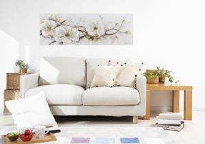 Tableau peint à la main Force débordante Blanc - Bois massif - Textile - 150 x 50 x 4 cm