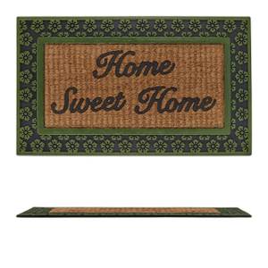 Paillasson en coco "Home Sweet Home" Noir - Marron - Vert - Fibres naturelles - Matière plastique - 75 x 1 x 45 cm