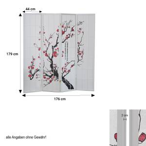 Paravent 4 parties fleur de cerisier 277 Rouge - Blanc - En partie en bois massif - 176 x 175 x 2 cm