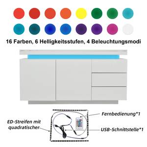 Sideboard GLOWDiana Ⅲ Weiß - Holzwerkstoff - 35 x 73 x 140 cm