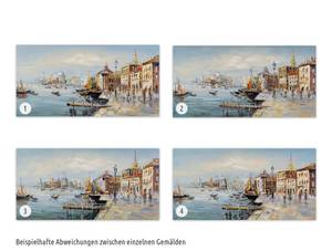 Bild handgemalt Mein Traum von Venedig Blau - Massivholz - Textil - 100 x 50 x 4 cm
