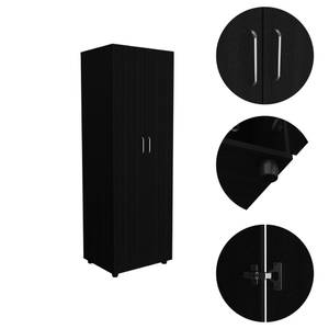 Armoire Aurora Noir - Bois manufacturé - Matière plastique - 60 x 180 x 49 cm