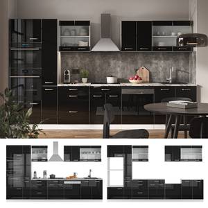 Küchenzeile R-Line Hochglanz Schwarz - Weiß - Breite: 350 cm