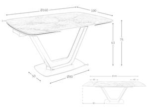 Table à manger 1132 Noir - Porcelaine - Pierre - 160 x 76 x 100 cm