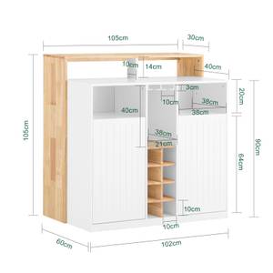 Kücheninsel KNL07-WN Weiß - Holzwerkstoff - Massivholz - Holzart/Dekor - 105 x 105 x 60 cm