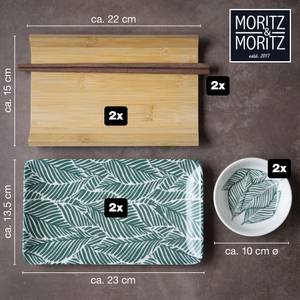 Sushi 8tlg Geschirr-Set 2 Personen Grün - Ton - Holzwerkstoff - 28 x 8 x 33 cm