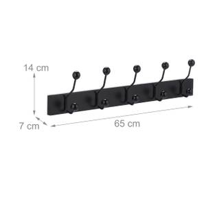 Schwarze Garderobenleiste mit 5 Haken Schwarz - Holzwerkstoff - Metall - 65 x 14 x 7 cm