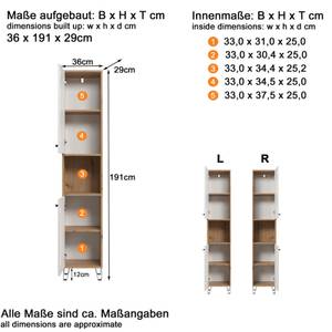 Hochschrank Touch Braun - Holz teilmassiv - 36 x 191 x 29 cm