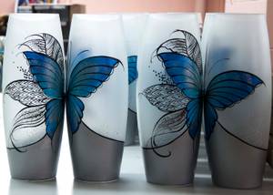 Handbemalte Glasvase Blau - Glas - 14 x 40 x 14 cm
