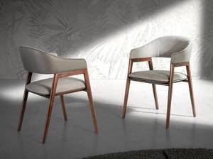 Chaise en tissu et simili cuir Marron - Gris - Cuir véritable - Textile - 55 x 79 x 58 cm