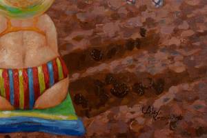 Tableau peint à la main Beach Holidays Rouge - Bois massif - Textile - 60 x 90 x 4 cm