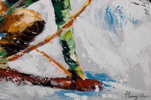 Acrylbild handgemalt Ride in the Snow Blau - Weiß - Massivholz - Textil - 90 x 60 x 4 cm