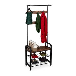 Garderobe mit Schuhregal industrial Schwarz - Braun - Holzwerkstoff - Metall - 72 x 184 x 34 cm