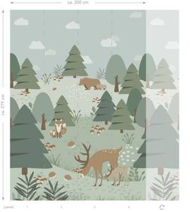 Fototapete Wald mit Waldtieren 159257 Grün - Naturfaser - Textil - 200 x 279 x 279 cm