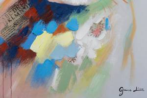 Tableau peint à la main Chaton coloré Blanc - Bois massif - Textile - 70 x 100 x 4 cm