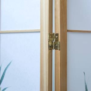Paravent 5 parties motif bambou 266 Vert - En partie en bois massif - 220 x 175 x 2 cm