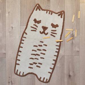 LITTLE CHARLIE tapis enfant petit chat Beige - Marron - Fibres naturelles - Textile - 65 x 2 x 120 cm