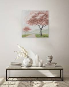 Tableau peint à la main Japanese Motifs Rose foncé - Bois massif - Textile - 80 x 80 x 4 cm