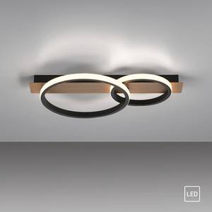 LED Deckenleuchte Ring Holzdekor Schwarz - Metall - 53 x 8 x 53 cm