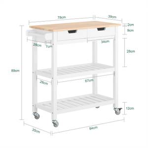 Servierwagen FKW68-WN Weiß - Holz teilmassiv - 85 x 90 x 39 cm