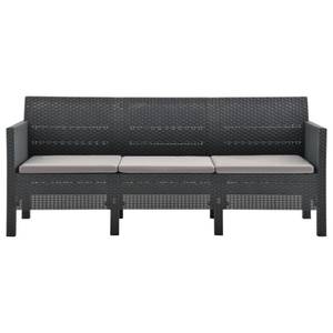 Garten-Lounge-Set Grau - Kunststoff - Polyrattan - 65 x 76 x 181 cm