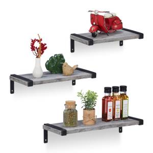 Wandregal Industrial 3er Set Schwarz - Grau - Holzwerkstoff - Metall - Kunststoff - 42 x 9 x 16 cm