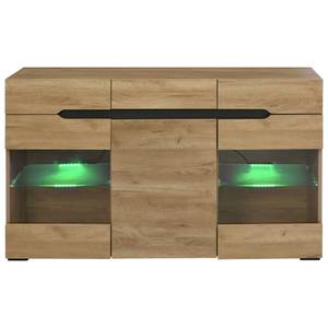 Sideboard GLOWNatur Ⅲ Beige - Holzwerkstoff - Glas - Kunststoff - 35 x 80 x 140 cm