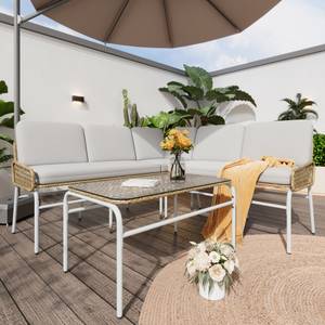 Gartenlounge-Set 3tlg Phanes Ⅲ Grau - Metall - Polyrattan - 60 x 80 x 180 cm