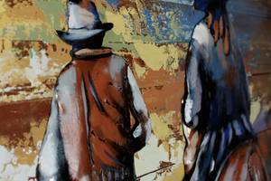 Holzbild Cowboys Ride at Sunset Braun - Metall - Holz teilmassiv - 100 x 75 x 6 cm
