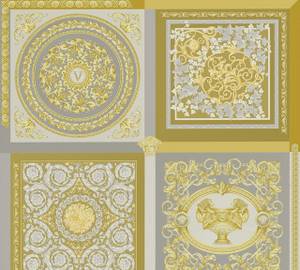 Tapete Versace Fliesen Gold Silber Grau Gold - Grau - Silber - Kunststoff - Textil - 70 x 1005 x 1 cm