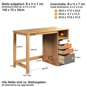 Bureau Mestre Pin massif - Bois - Blanc