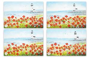 Tableau peint View over the Sea Bleu - Rouge - Bois massif - Textile - 90 x 60 x 4 cm