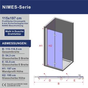 Walk In Drehfalttür für Duschwanne Breite: 115 cm