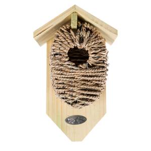 Holz-Vogelhäuschen mit Seegras-Nistkast Beige - Holzwerkstoff - 15 x 26 x 10 cm