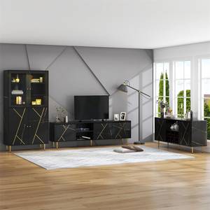 TV-Schrank Schwarzer Gold-Luxus Ⅱ Schwarz - Holzwerkstoff - Holz teilmassiv - 35 x 60 x 200 cm