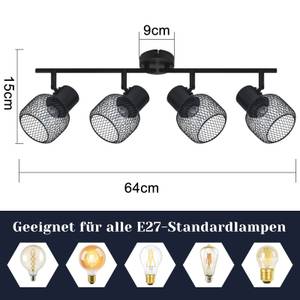 Deckenleuchte Lydia 4-flammig Schwarz - Metall - 15 x 21 x 64 cm